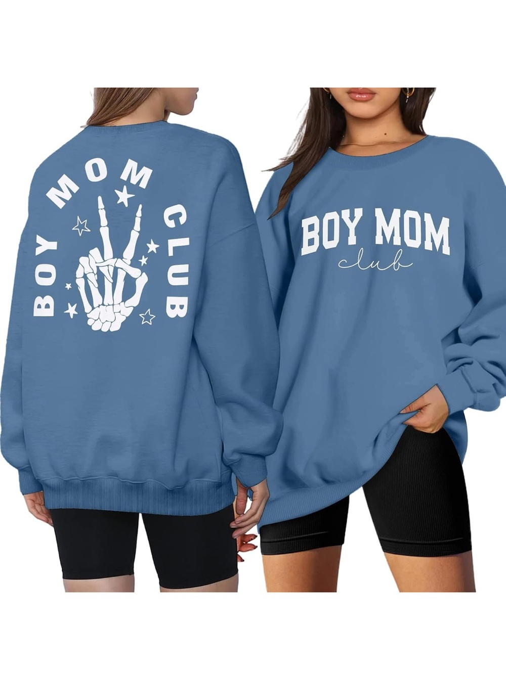 Boy Mom Club Pullover Sweatshirt - Dusty Blue with White Print